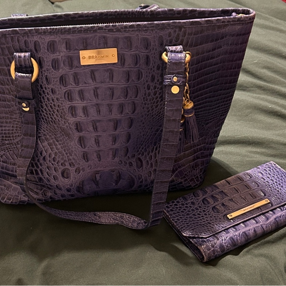 Brahmin Royal Blue Embossed Tote - Picture 2 of 3